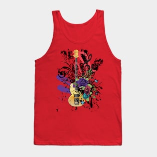 Grunge yellow guitar with roses Tank Top